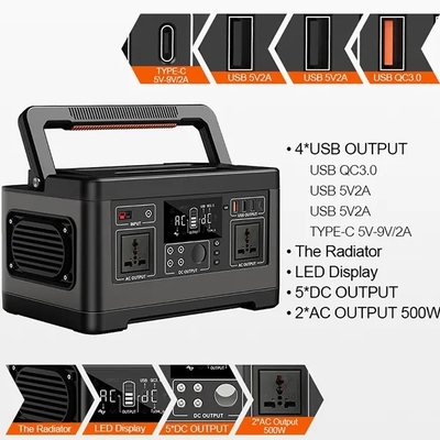 500W 大容量 ポータブル 屋外発電所 バッテリー 520Wh