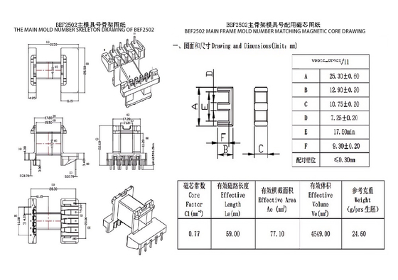 BEF2502 EF25 水平 5 5 ピン 電源分配トランス 電源線分配用