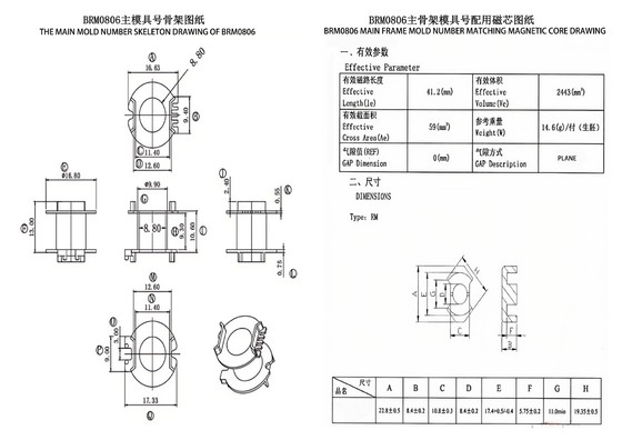 BRM0806 RM8 ピンなしの高周波電源トランスフォーマー
