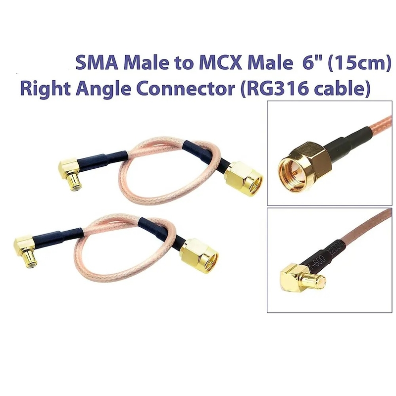 低負荷ケーブル SMA-男性からMCX 男性 右角 6 インチ 15cm コネクタ RF RG316 同軸アンテナ ピグテール