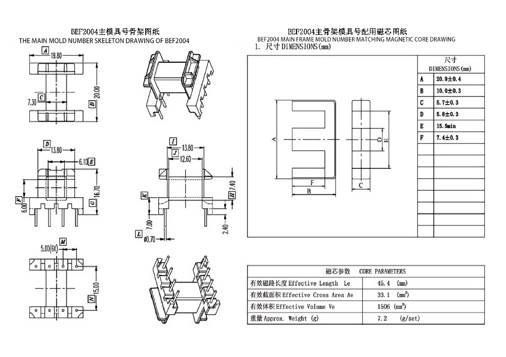 BEF2004 EF20 水平4 4ピン乾式電力変圧器、配電ニーズ向け