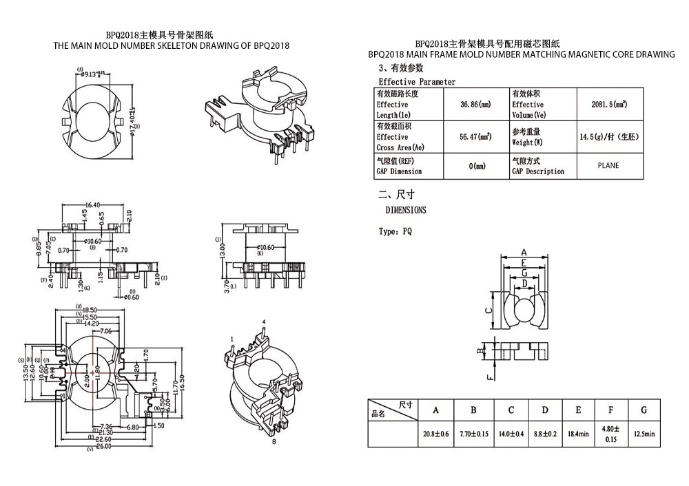 BPQ2018 PQ20 配送トランスフォーマーと電力トランスフォーマー エネルギー配送のための必須部品