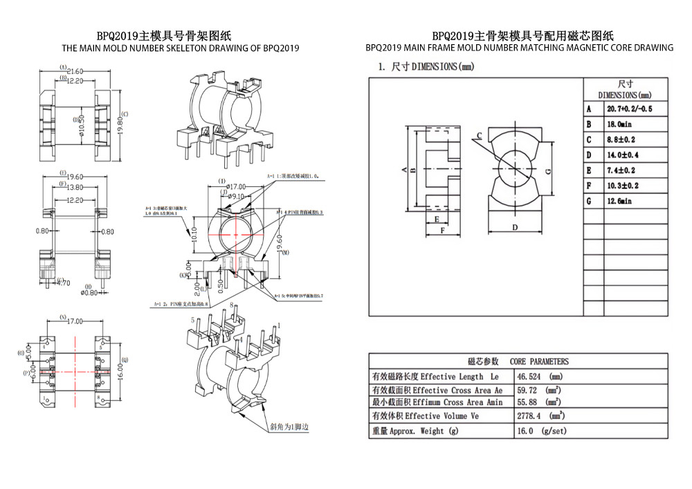 BPQ2019 PQ20 横型 4 4 ピン 電源トランスおよび配電用変圧器 産業用に最適